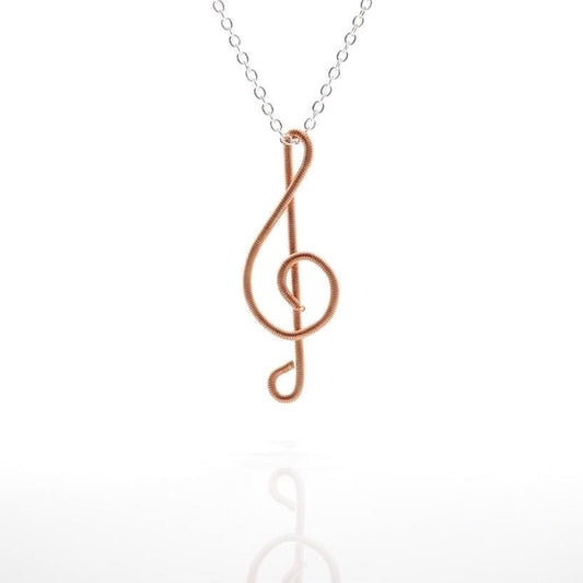 Piano Wire Treble Clef Pendant: Recycled Copper Musician Gift