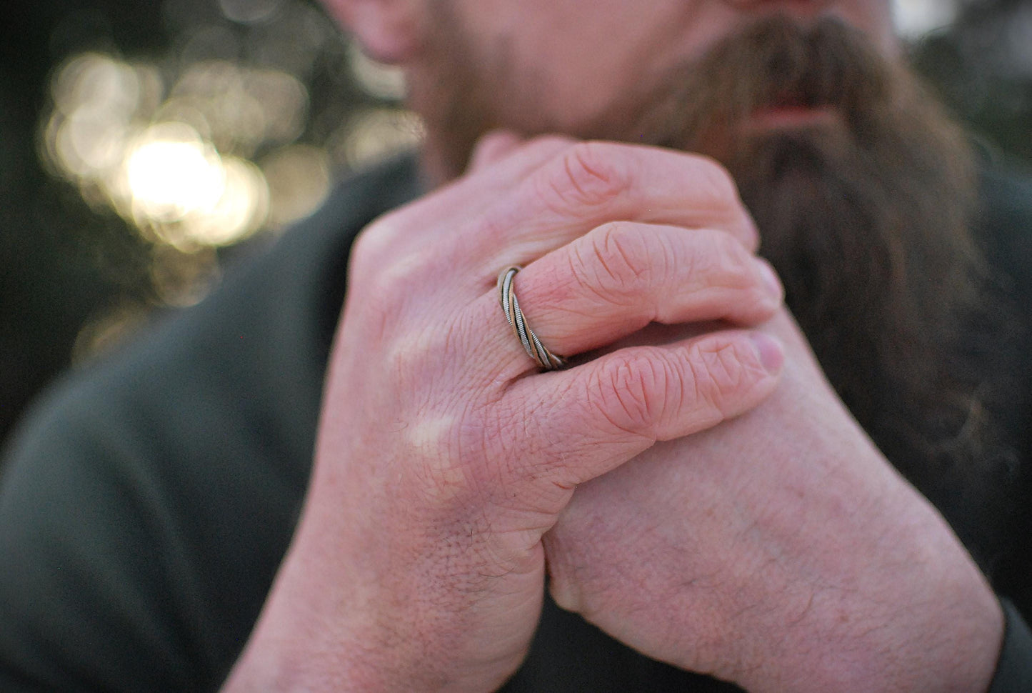Hammered Guitar String Ring: Recycled Music Jewelry, Gold Silver Copper
