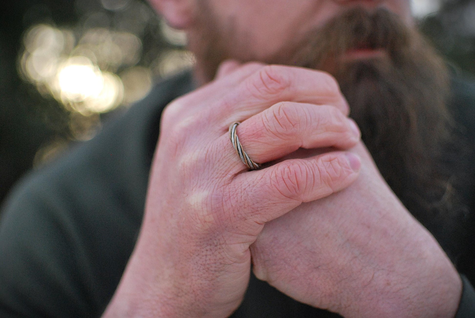 Hammered Guitar String Ring: Recycled Music Jewelry, Gold Silver Copper