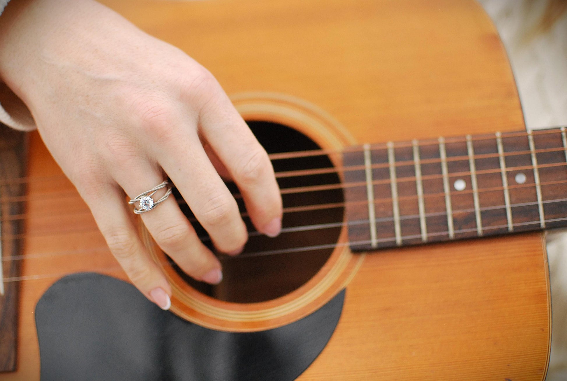 Guitar String Engagement Ring: Double Silver Band with 6mm Stone, Sterling Silver Setting