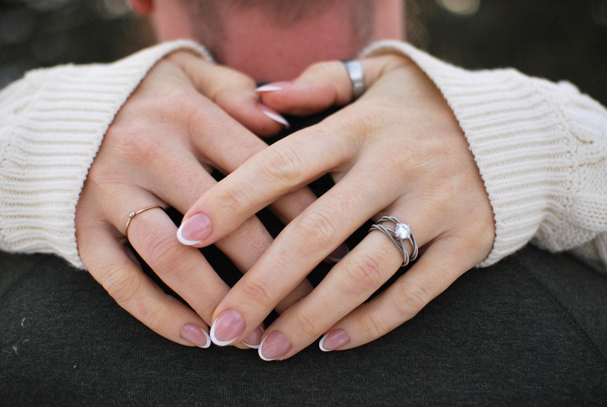 Guitar String Engagement Ring: Double Silver Band with 6mm Stone, Sterling Silver Setting