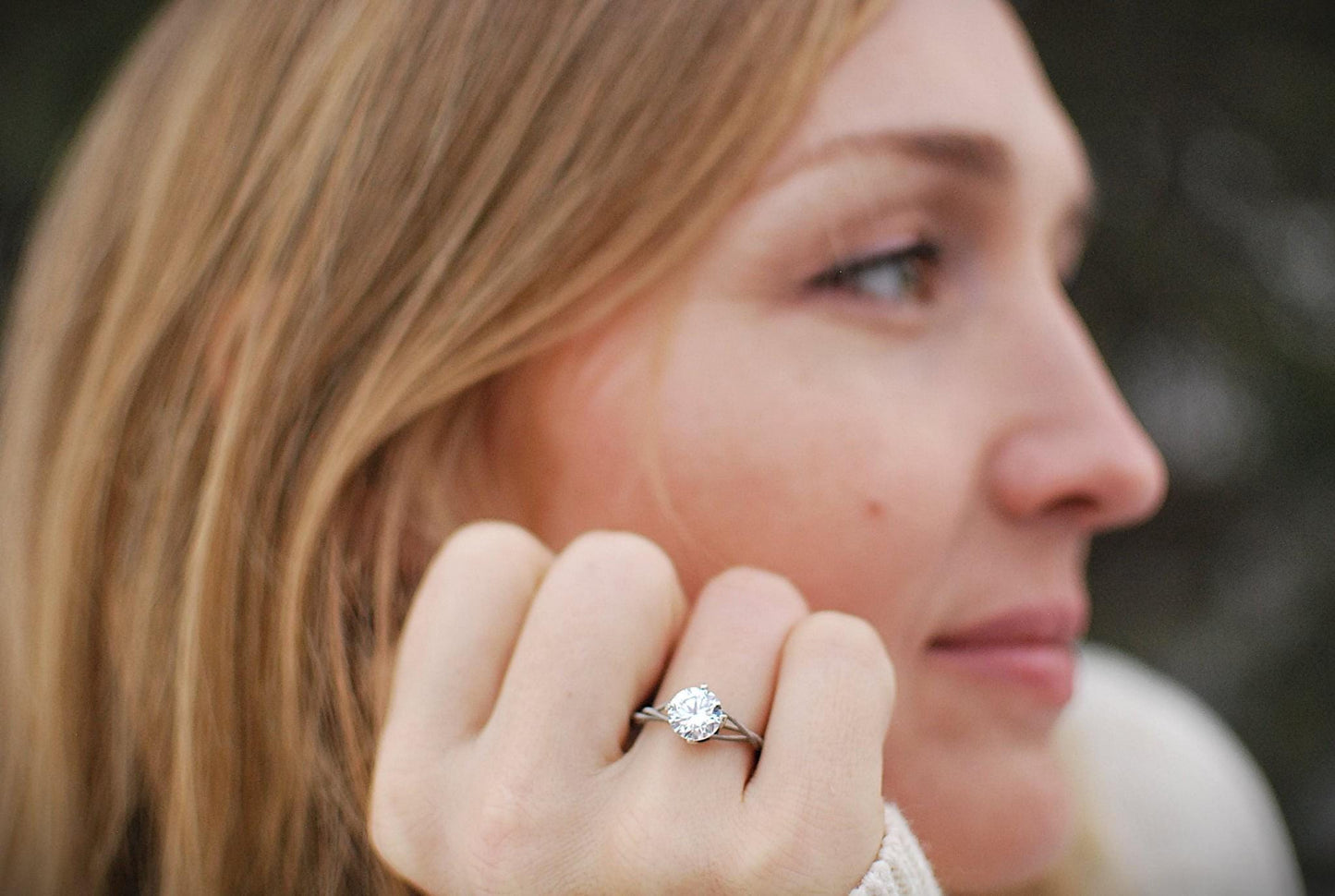 Guitar String Engagement Ring: 8mm Stone in Sterling Silver Setting