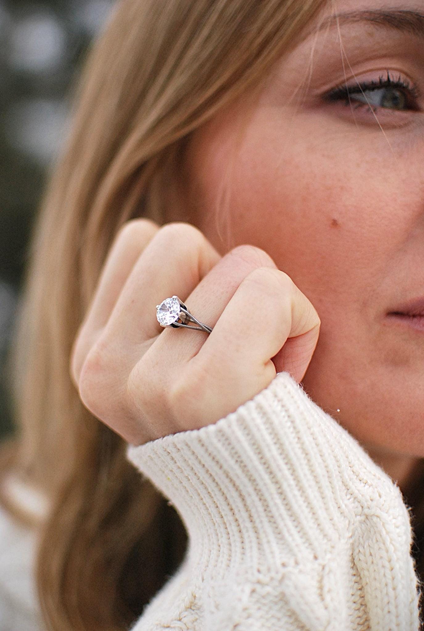 Guitar String Engagement Ring: 8mm Stone in Sterling Silver Setting