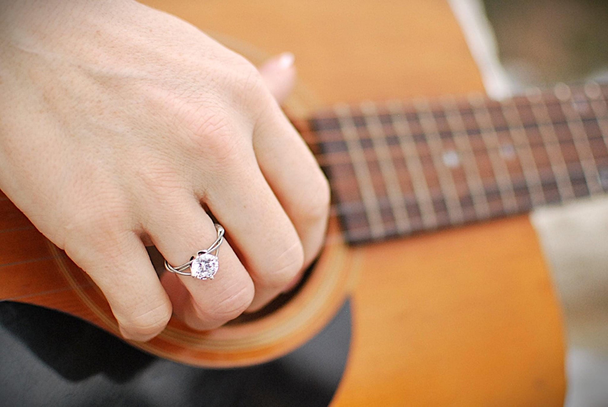 Guitar String Engagement Ring: 8mm Stone in Sterling Silver Setting