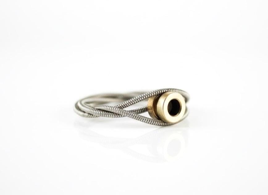 Boho Guitar String Ring: Silver with Brass Accent