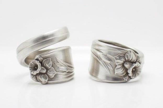 Daffodil Spoon Ring: Upcycled Silver Plated Floral Ring