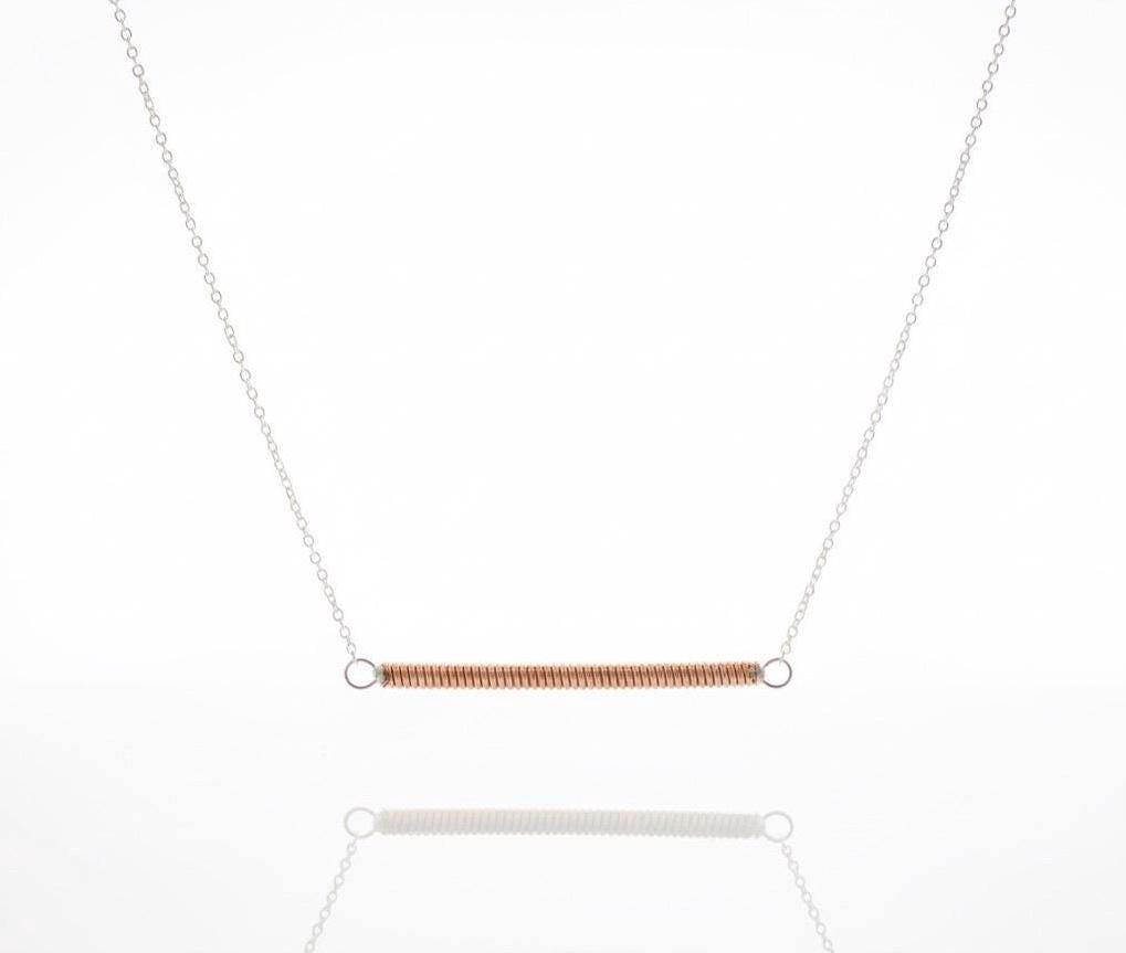 Recycled Piano Wire Bar Necklace: Minimalist Musician Gift