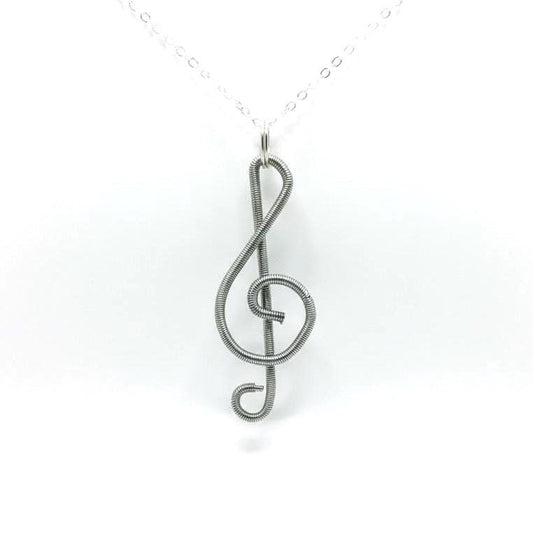 Recycled Piano Wire Treble Clef Pendant - Gift for Pianist