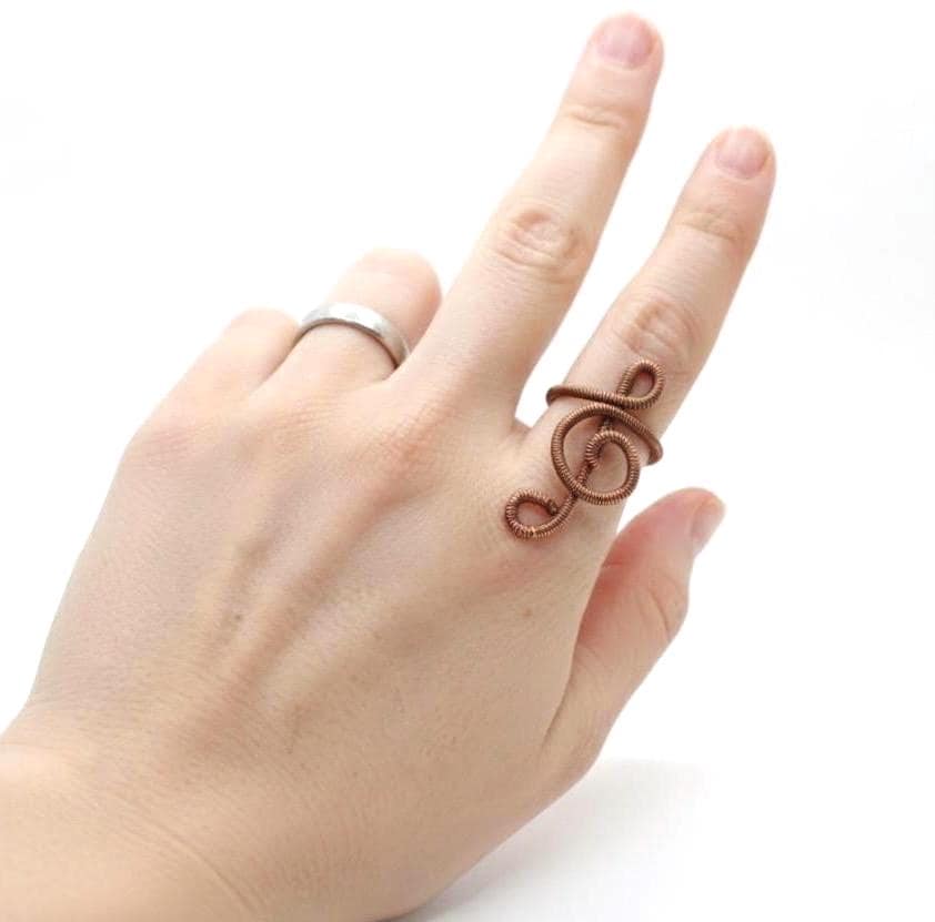 Recycled Piano String Ring: Copper Treble Clef Jewelry