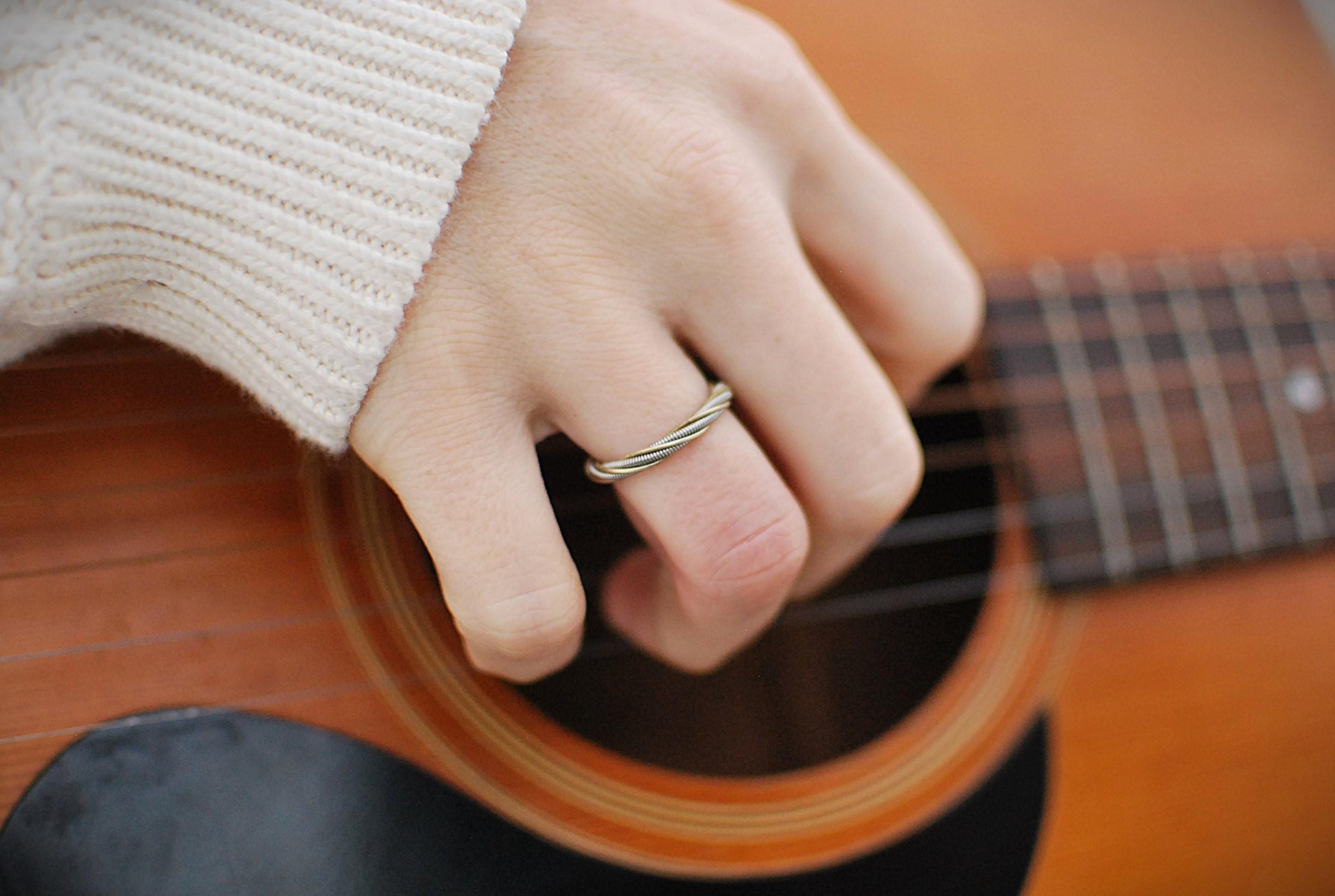 Twisted Guitar String Ring: Recycled Copper Jewelry, Gift for Guitarist