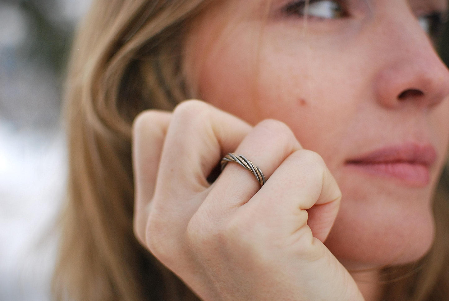 Hammered Guitar String Ring: Recycled Music Jewelry, Gold Silver Copper