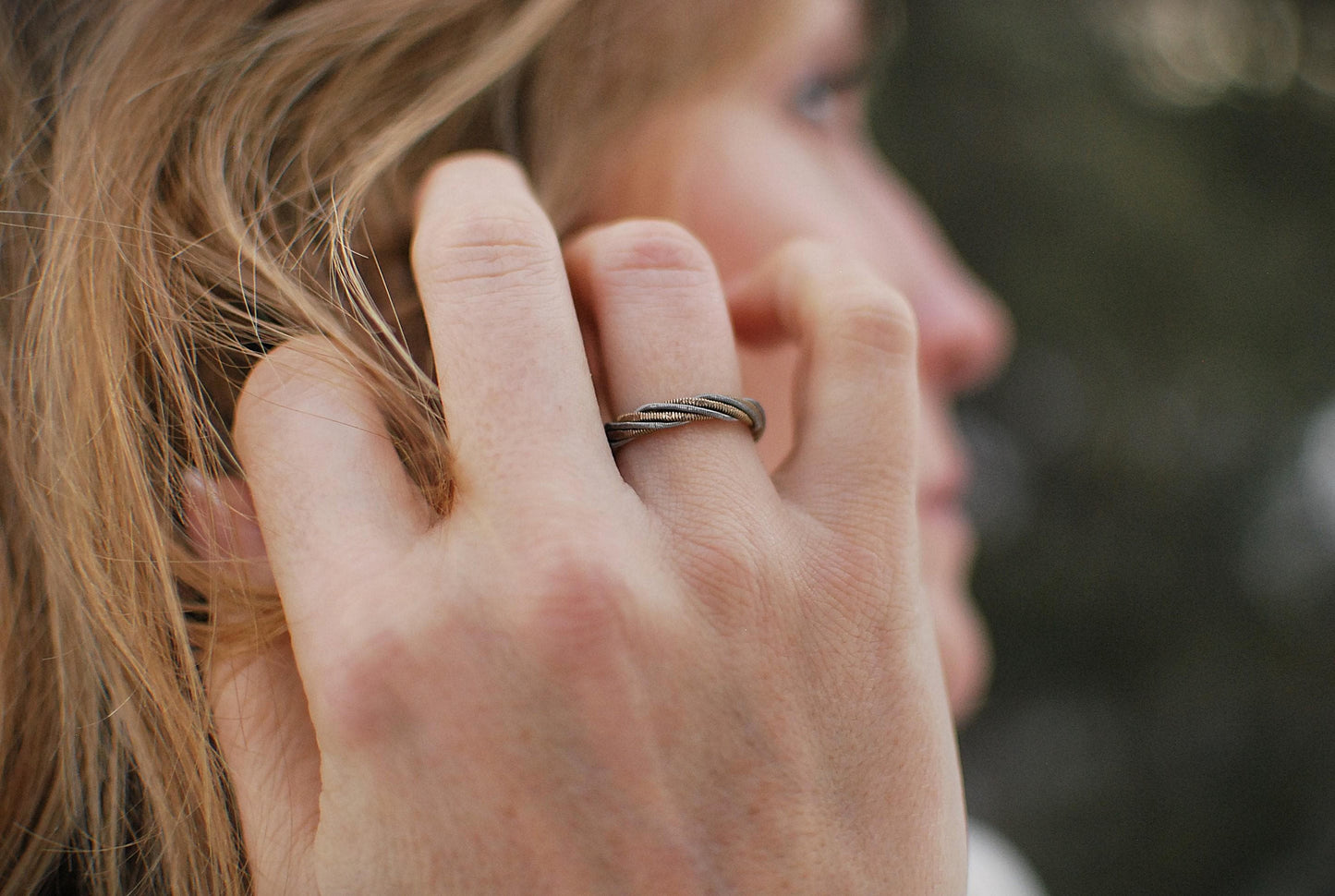 Hammered Guitar String Ring: Recycled Music Jewelry, Gold Silver Copper