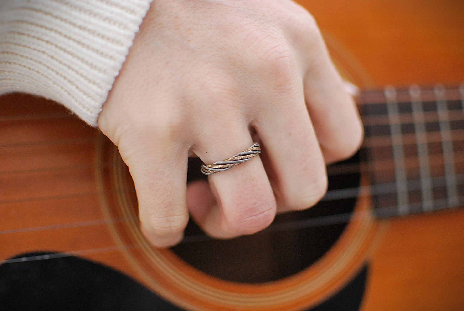 Hammered Recycled Guitar String Ring: Twisted Music Jewelry