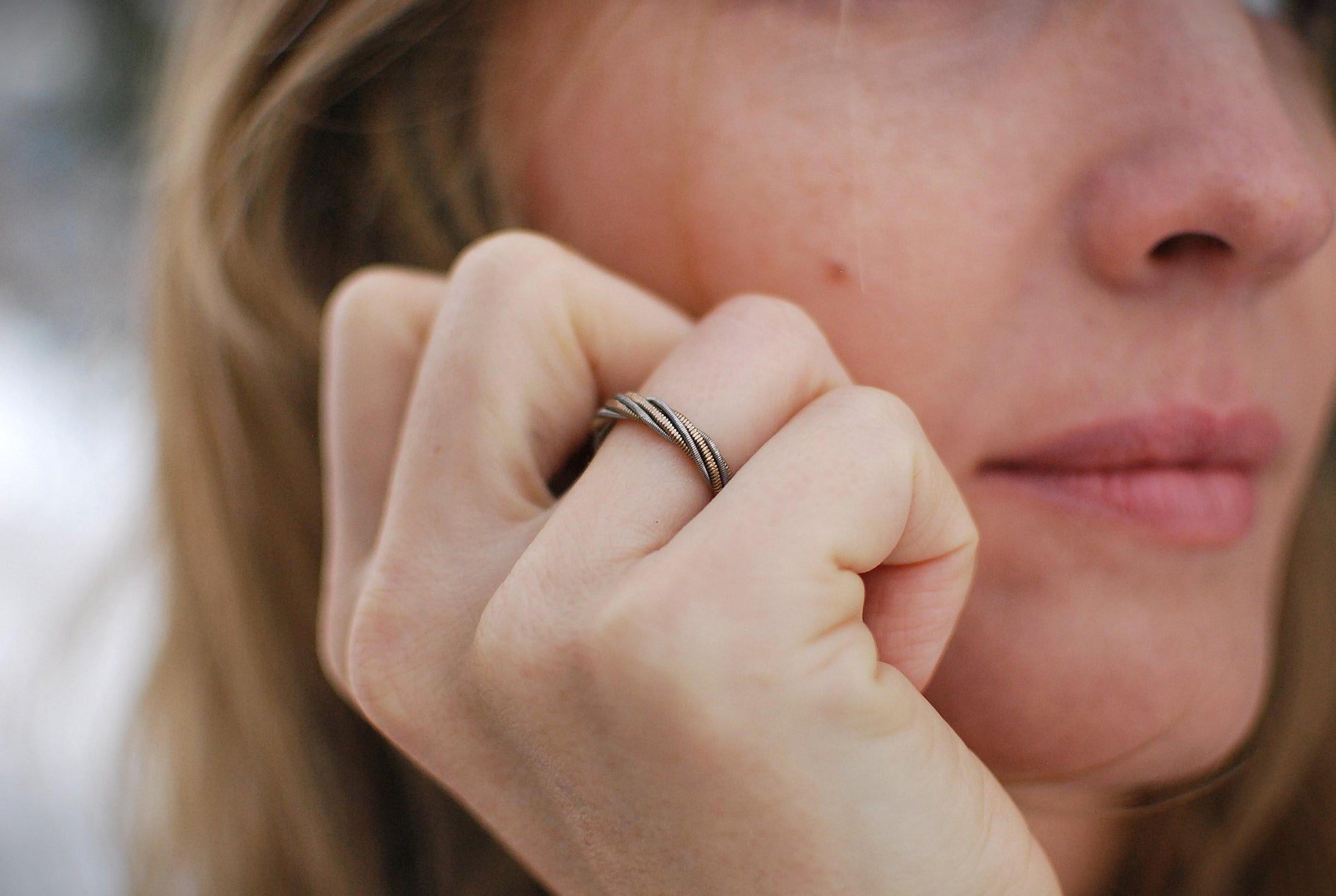 Hammered Recycled Guitar String Ring: Twisted Music Jewelry