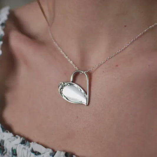 Upcycled Silver Plated Fork Heart Pendant Necklace: Optional Personalization