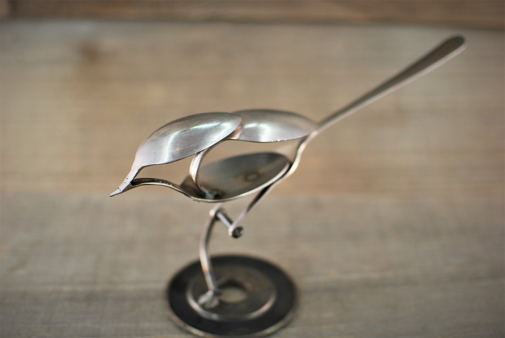 Silverware Bird, Spoon Bird, Silverware Art, Spoon Art, Metal Bird Sculpture, Bird Art, Gift for Bird Lover, Desk Art, Minimalist Bird Art