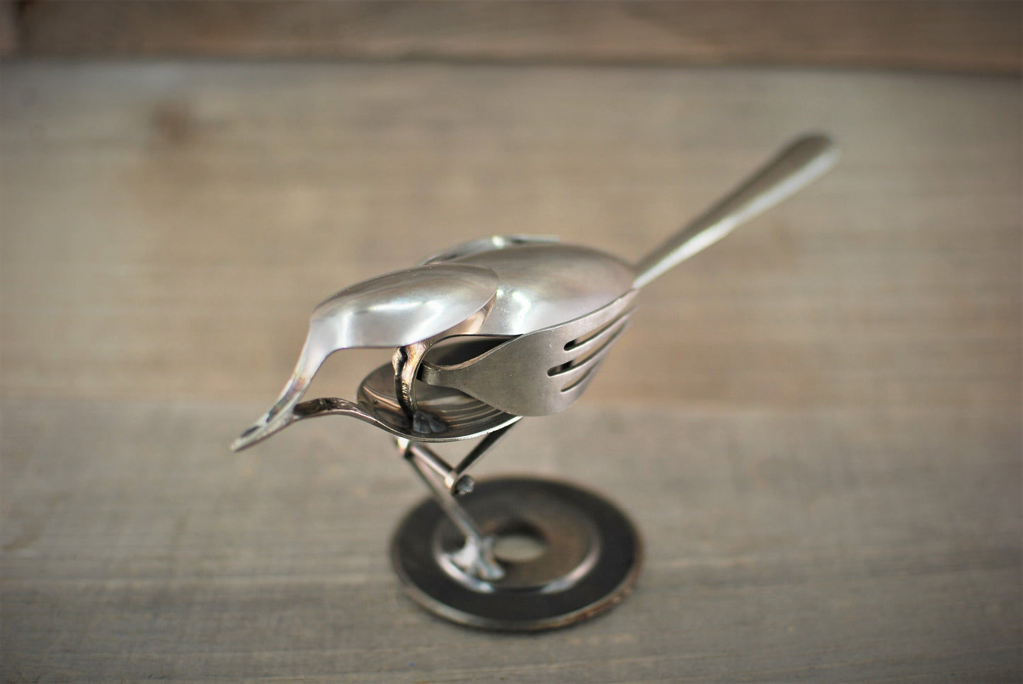 Silverware Bird, Spoon Bird, Silverware Art, Spoon Art, Metal Bird Sculpture, Bird Art, Gift for Bird Lover, Desk Art, Minimalist Bird Art
