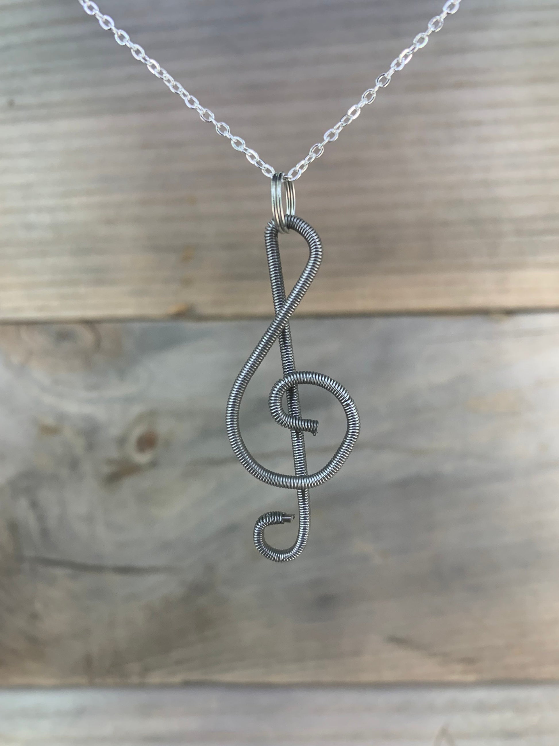 Piano Wire Treble Clef Necklace, Piano Wire Pendant, Treble Clef Pendant, Gift for Pianist, Gift for Musician, Piano Wire Jewelry