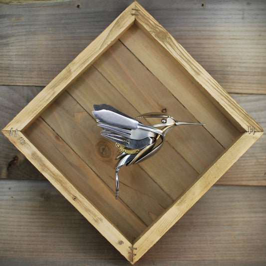Hummingbird Sculpture, Spoon Bird, Silverware Art, Metal Bird Sculpture, Bird Art, Gift for Bird Lover, Wall Art, Bird Art